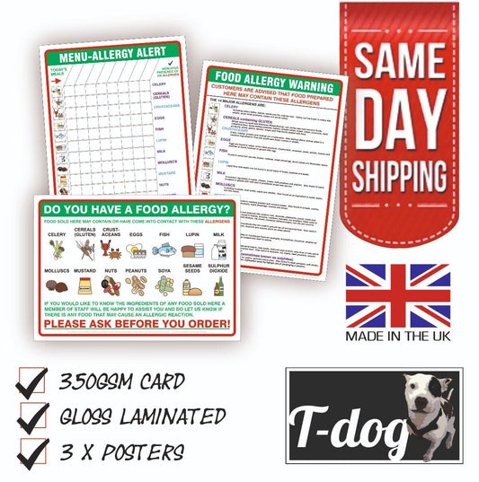 A4 POSTERS FOOD ALLERGY AWARENESS - Posters x 3 including Meal Chart