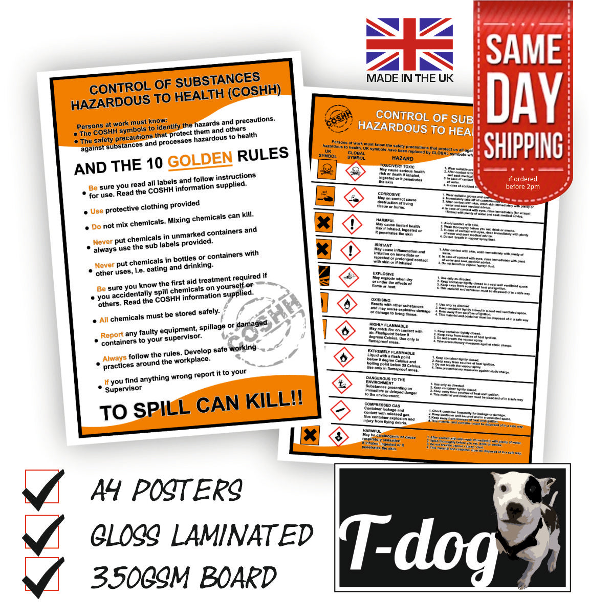 COSHH Health & Safety Posters 2 x Laminated A4 on Heavy Card