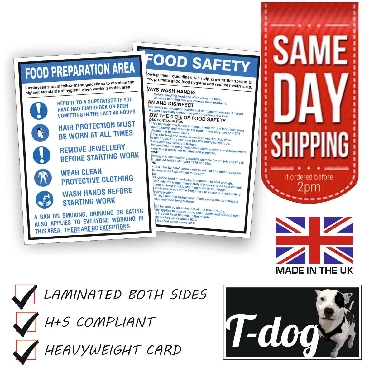 FOOD HEALTH SAFETY 2 A4 COMMERCIAL SIGNS, KITCHEN, CAFE, CANTEEN, FACTORY, SHOP