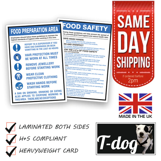 FOOD HEALTH SAFETY 2 A4 COMMERCIAL SIGNS, KITCHEN, CAFE, CANTEEN, FACTORY, SHOP