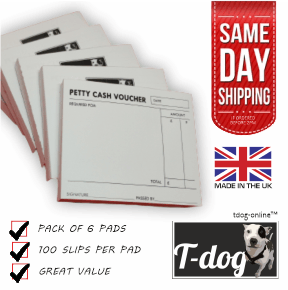 Petty Cash Vouchers x 6 Pads of 100 sheets