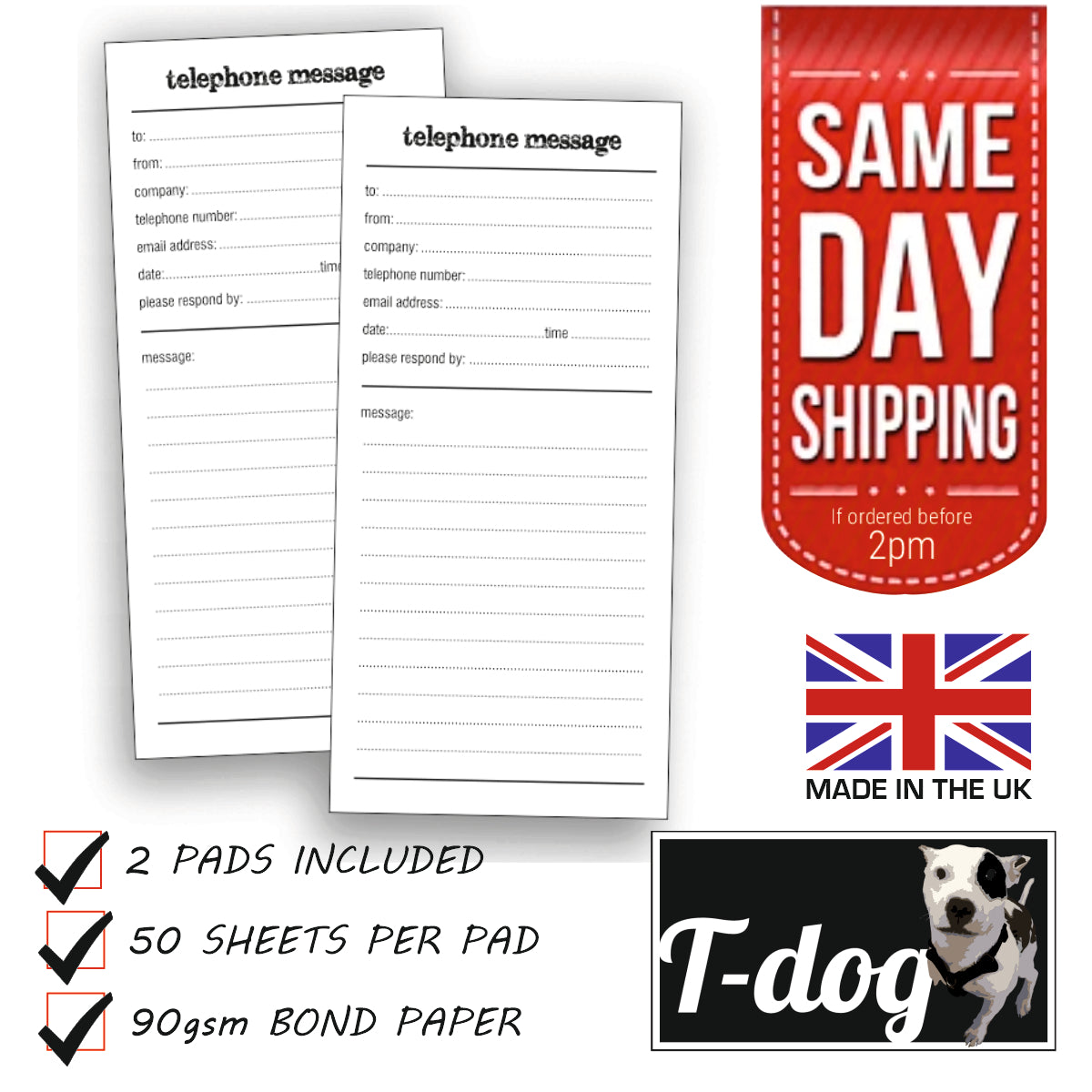 2x TELEPHONE MESSAGE PADS