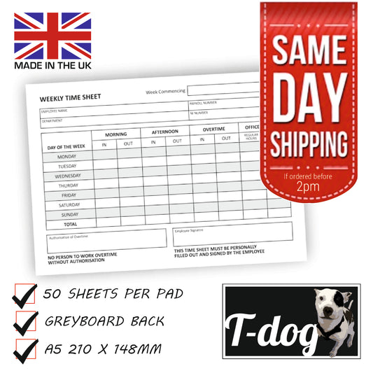 TIME SHEET PAD (A5) Employee Job Attendance Record Log 50 sheets