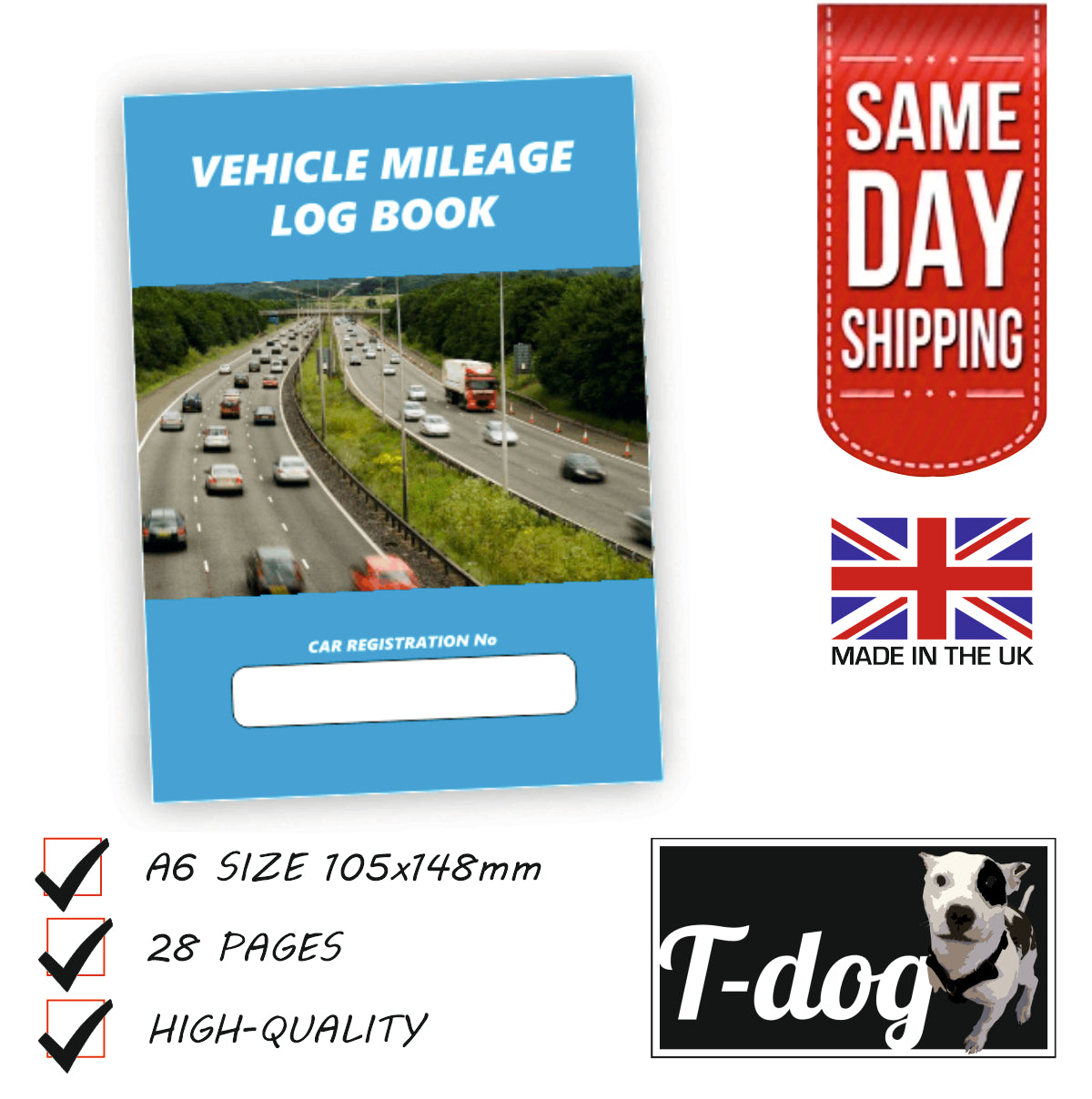 Vehicle Mileage Record Book - HMRC Compliant - Car, Van, LGV HGV