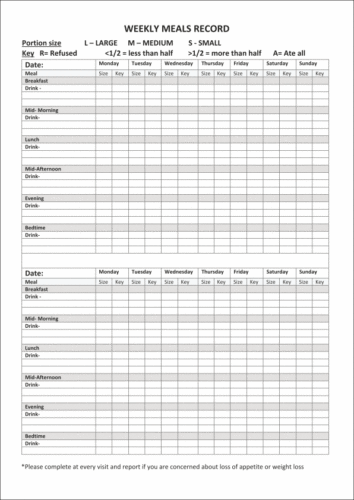 Home Care Report Book - Caring for the Elderly - Medication Record, Meals Record