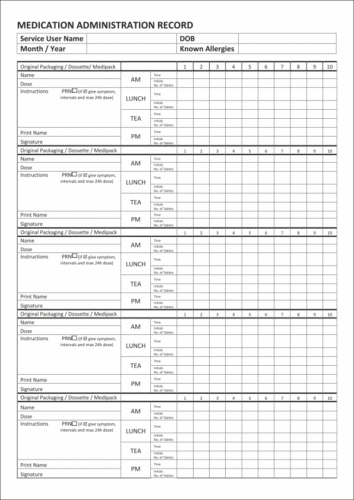 Home Care Report Book - Caring for the Elderly - Medication Record, Meals Record