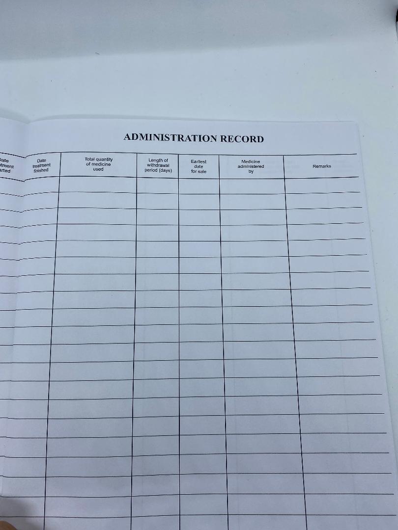 Veterinary Medicine Administration Record Books